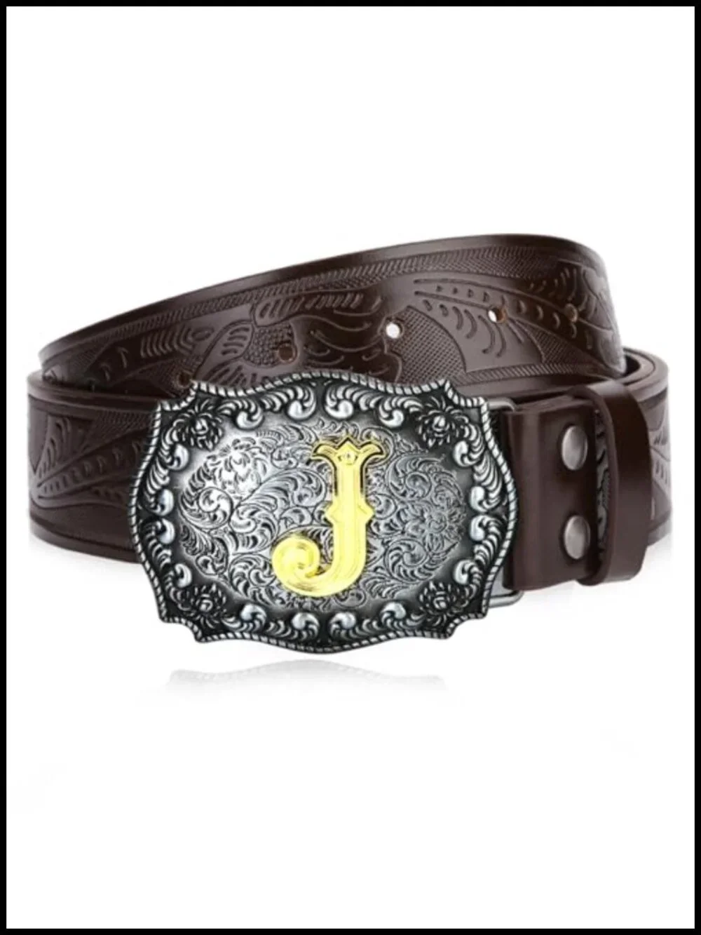 Men's Western Cowboy Belt Embossed Floral Faux Leather 1.5